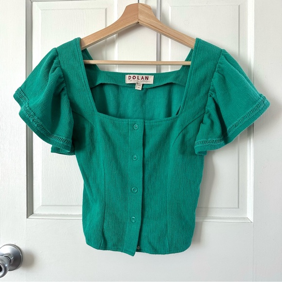 Anthropologie Dolan Left Coast Green Button Front Flutter Sleeve Top Size XS - Picture 4 of 13